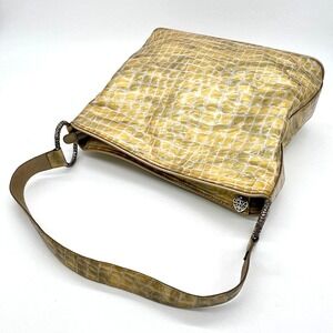 BRIGHTON Yellow Gold Patent Croc-Embossed Leather Slouch Shoulder Tote Bag $225